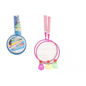 Badminton sada dětská kov/ plast 2 pálky + 3 košíčky, mix 2 barev