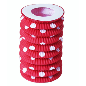 Lampion papírový červený s tečkami 23 cm