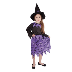 Dětský kostým čarodějnice s netopýry s kloboukem M