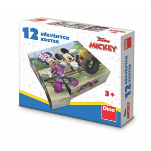 Dřevěné kostky Mickey Mouse, 12 kostek