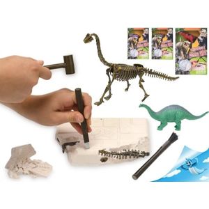 Dinosaurus 17cm a zkamenělina v sádře s dlátem, kladívkem a štětcem, mix