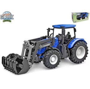 Kids Globe traktor modrý s předním nakladačem volný chod 27 cm