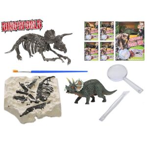 Dinoworld dinosaurus 12 cm a zkamenělina v sádře s dlátem, lupou a štětcem, mix druhů